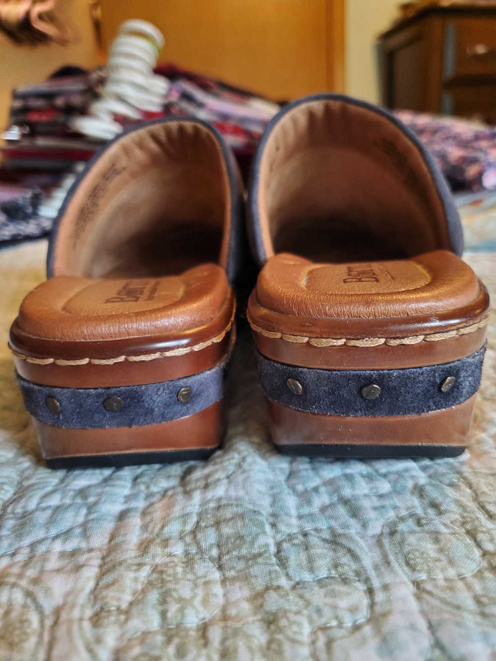 Wool-Blend Navy & Teal Slip-On Women's Clog - Picture 5 of 8